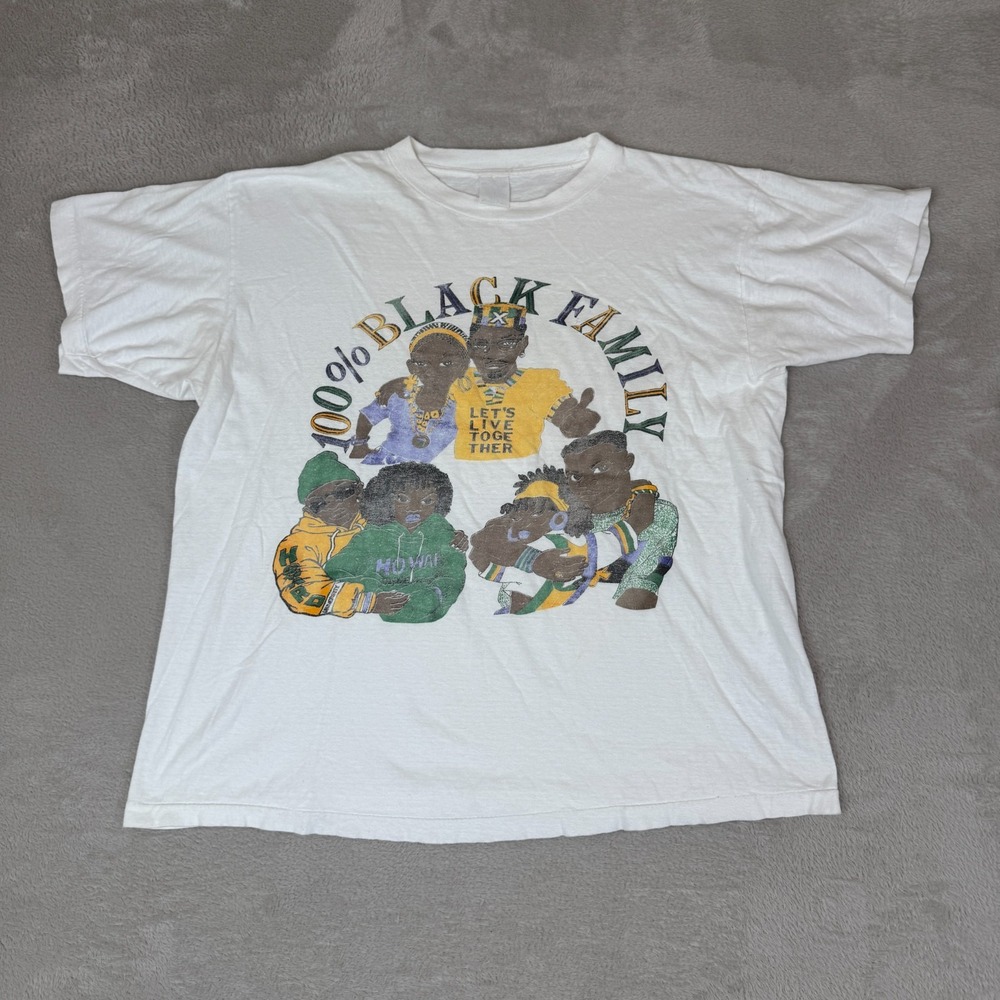 Vintage‎ 90s 100% The Black Family Shirt Mens Large White Preowned Graphic Tee